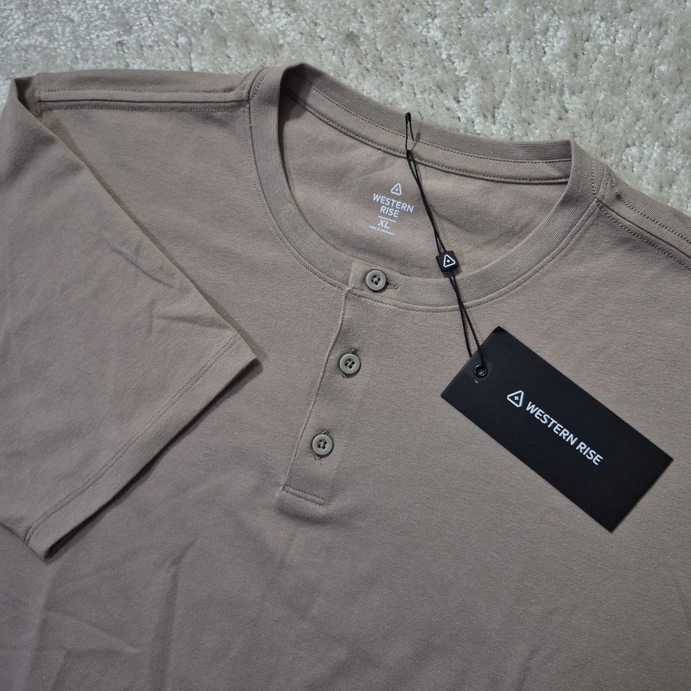 Western Rise X Cotton Henley Mens XL Brown Stretch Minimalist City Modern New
